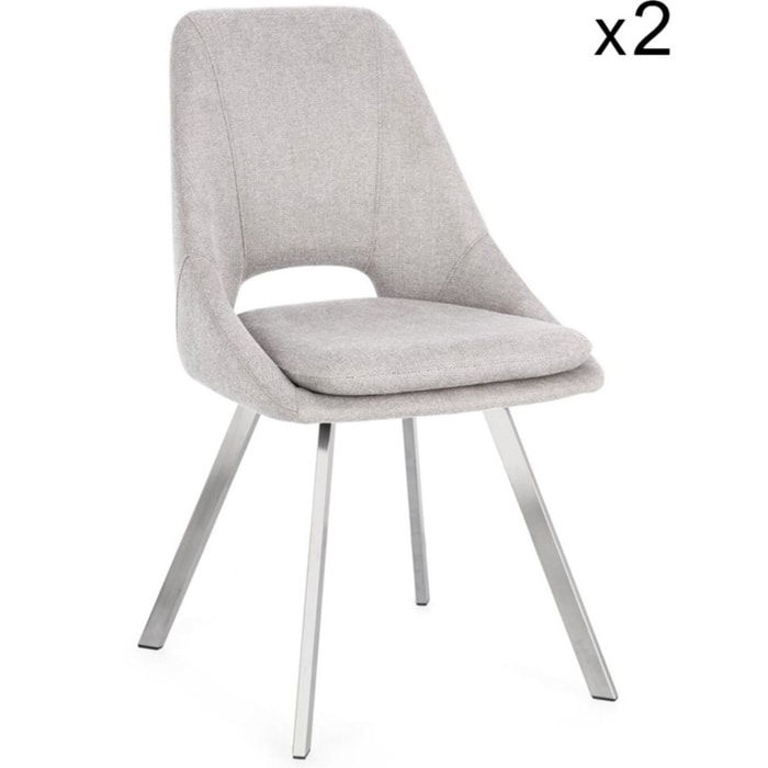 Set di sedie KASHAR in tessuto grigio chiaro e gambe acciaio