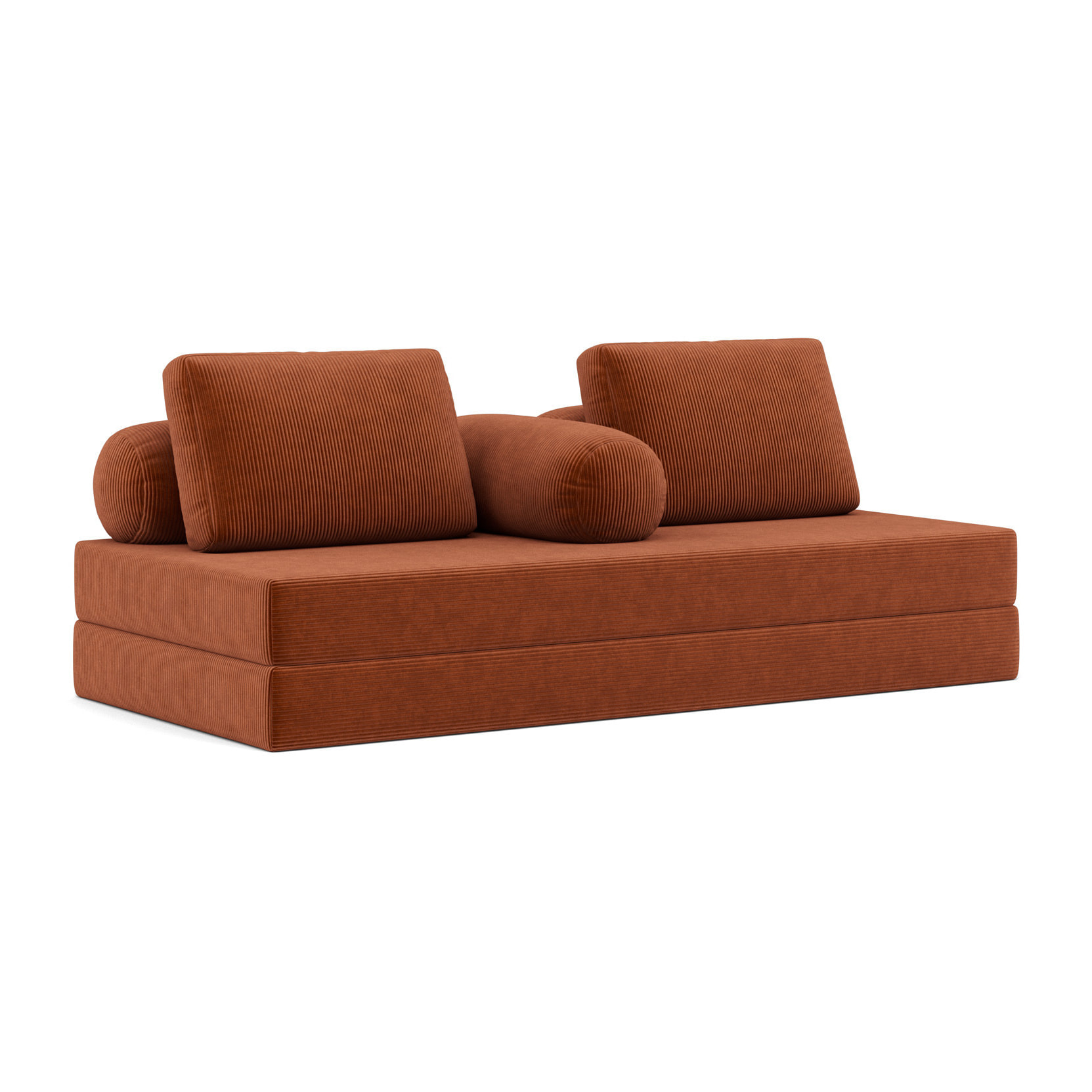 Lonny - Canapé 3 places convertible en velours côtelé - Terracotta