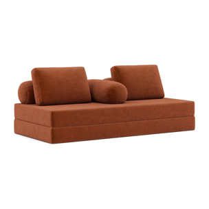 Lonny - Canapé 3 places convertible en velours côtelé - Terracotta