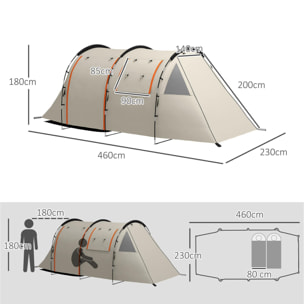 Tienda de Campaña Familiar para 4-5 Personas Tienda de Camping Plegable con 2 Habitaciones 5 Puertas y Bolsa de Transporte Impermeable para Senderismo 460x230x180 cm Caqui