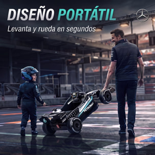 AIYAPLAY Kart Eléctrico para Niños 12V Mercedes-AMG PETRONAS F1, Go Kart Mando a Distancia 2,4G, 2 Motores, Suspensión Trasera, Arranque Suave, 3,3-5,5km/h, Luces LED, Música, Claxon, 3-5 Años, Negro