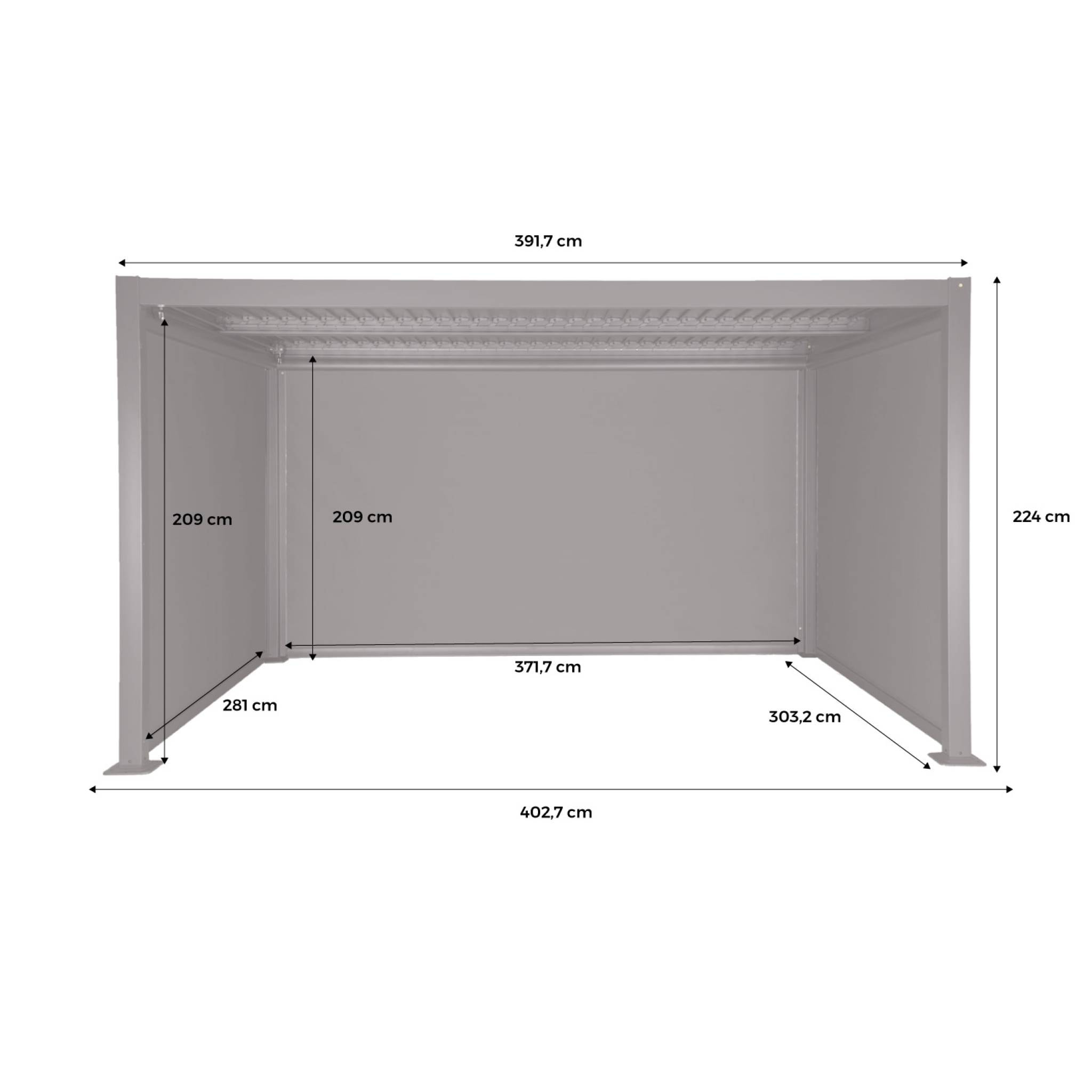 Pergola bioclimatique aluminium et acier 3x4m lames orientables + 2 stores 3m + 1 store 4m PALACE anthracite