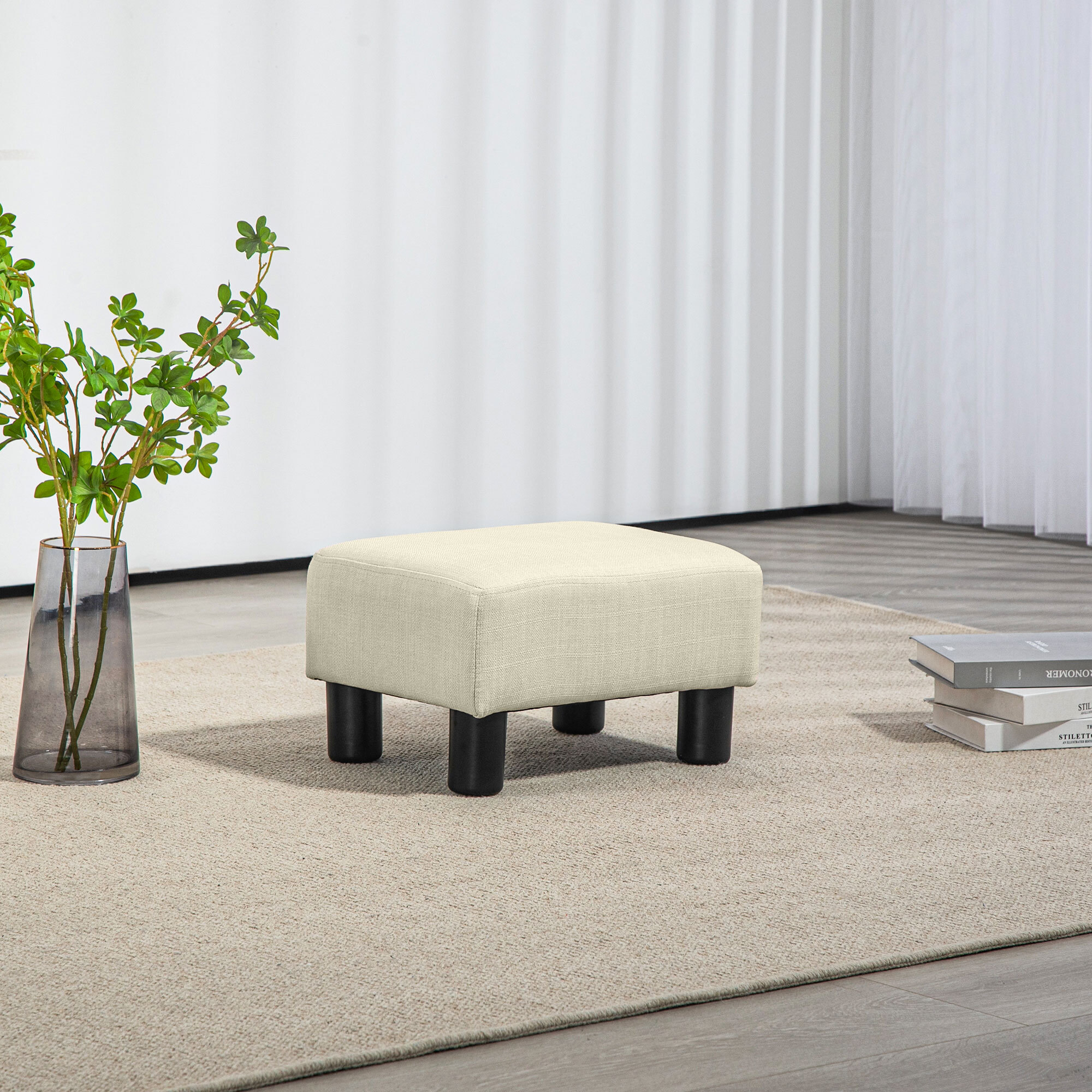 Repose-pied pouf tabouret style contemporain max. 150 Kg tissu beige chiné