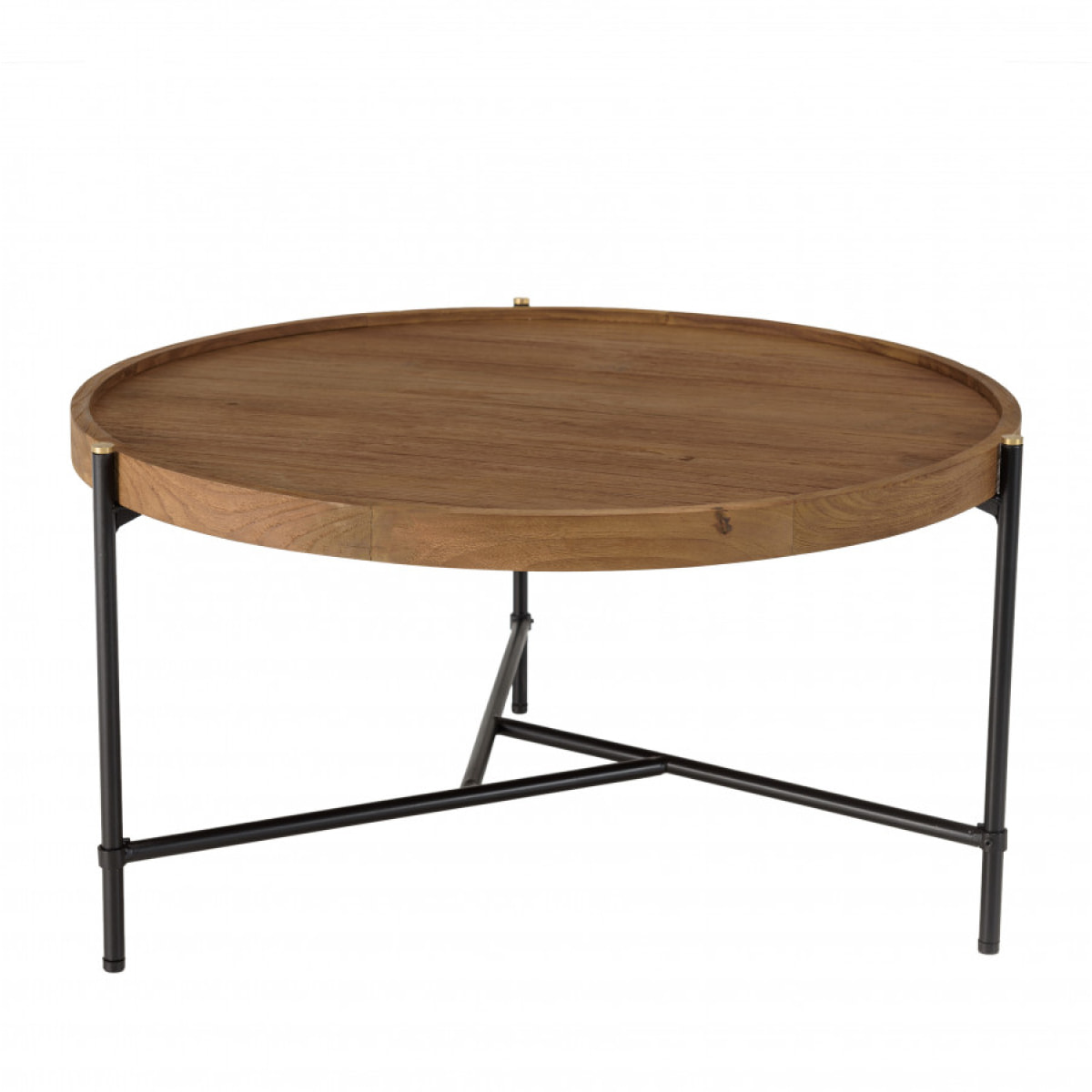 ALIDA - Table basse ronde 78x78cm plateau en bois de teck recyclé