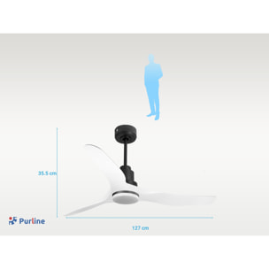 Ventilador de techo Modo Invierno/Verano Termostato Dimable Wifi Motor DC Techos Inclinados Mando a Distancia Luz tres tonos Adaptador 2/3 Aspas Hypersilence ThassosD127C04LED64623 PURLINE