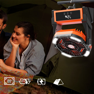 Ventilatore A16 con motore senza spazzole, LED con 32 luci, 4 velocità, 3 livelli di luce e timer. Angolo regolabile di 90º con gancio per appendere e powerbank da 10000 mAh.