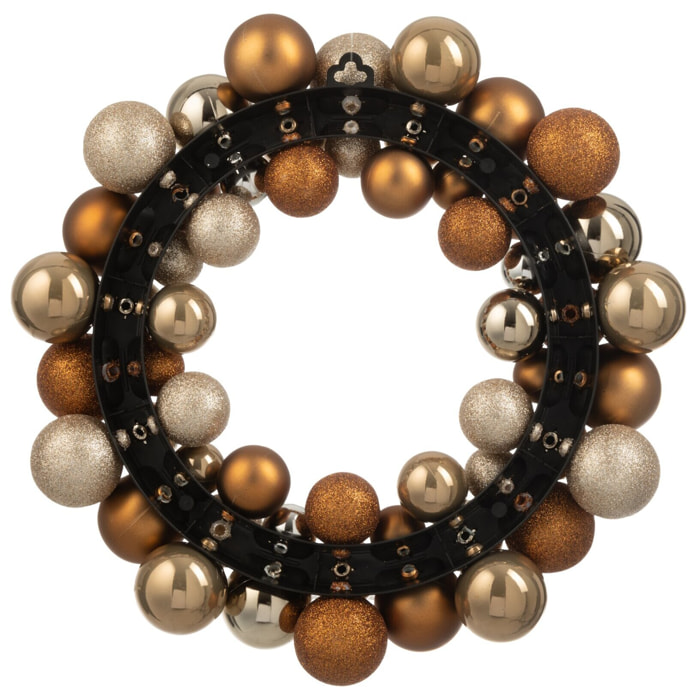 J-Line Couronne Boules De Noël Plastique Marron