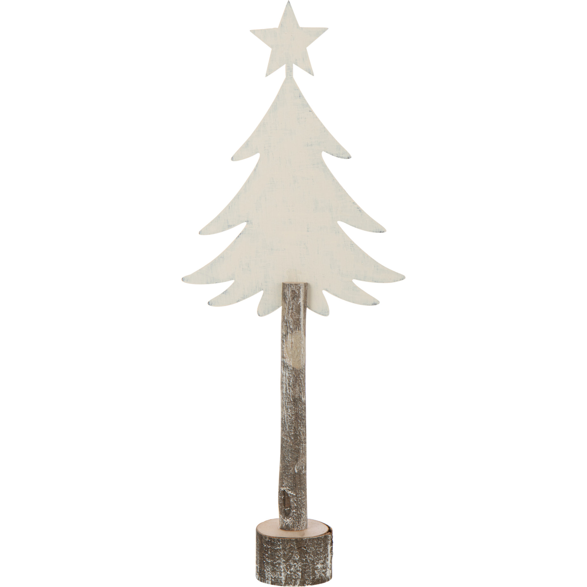 J-Line décoration Sapin De Noël + Etoile - fer/bois - blanc cassé - large