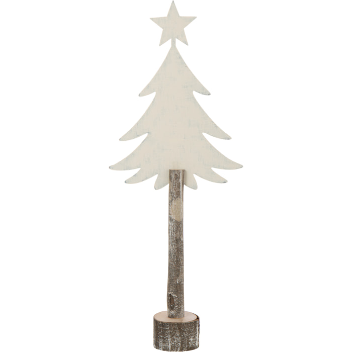J-Line décoration Sapin De Noël + Etoile - fer/bois - blanc cassé - large