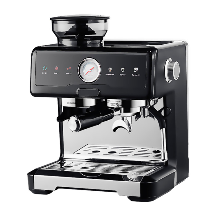 Cafetera de 2200W con 20 niveles de molido y sistema dual para café frío o caliente. Pantalla táctil, varilla de vapor, 20 bar de presión y tanque de 2,6 L.