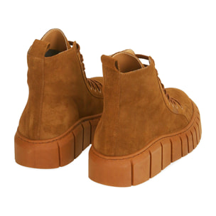 Sneakers cognac in camoscio, platform 4 cm