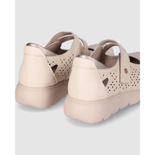 Zapatos de Piel - Beig - Tacón: Bajo
