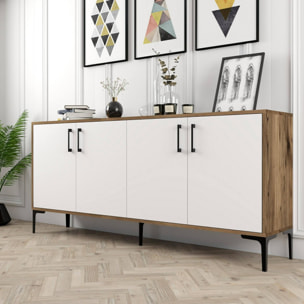 Credenza Dpedrol, Buffet da soggiorno, Madia da salotto, Dispensa da cucina, 180x35h78 cm, Noce e Bianco