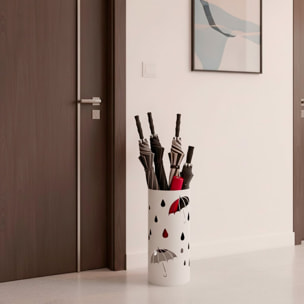 Portaombrelli Rotondo In Acciaio Zincato Con Vaschetta Scolapioggia E 4 Ganci Removibili Base Antiscivolo Design Moderno Ingresso 41 x 17 Cm Bianco