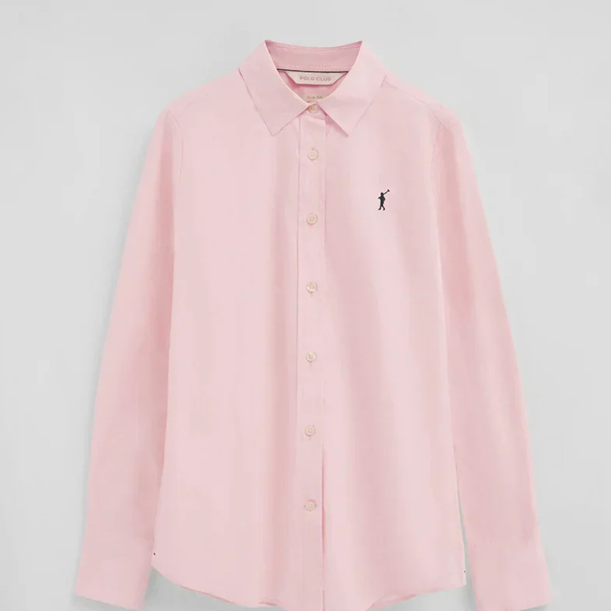Camisa de popelín rosa con corte slim y bordado Rigby Go