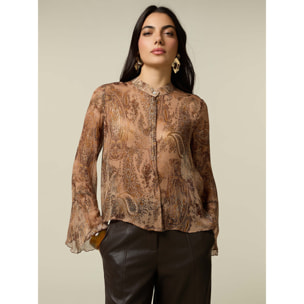 Oltre - Camicia fantasia in creponne - Marrone