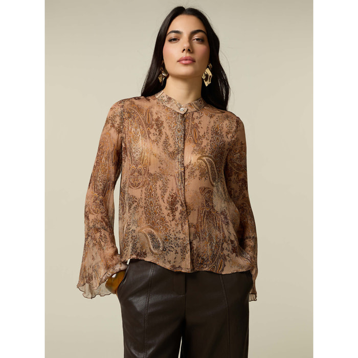 Oltre - Camicia fantasia in creponne - Marrone