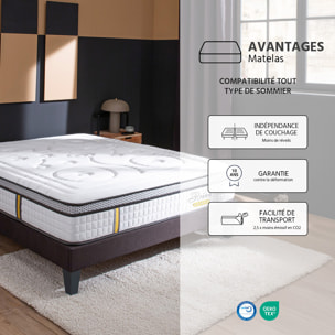 Matelas Hybride Reina 2.0, soutien ferme, 26 cm, mémoire de forme et ressorts ensachés