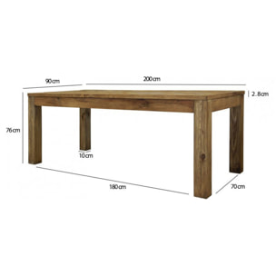 Table de repas rectangulaire en pin recyclé L200cm - ORIGIN