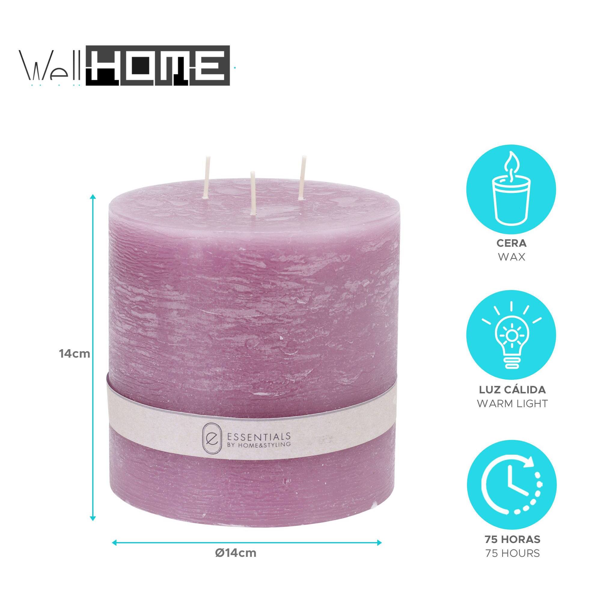 Vela Pilar Morado Ø14x14cm con 75h de combustión
