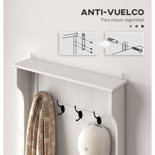 Perchero Zapatero, Perchero Recibidor con Banco de Almacenamiento, 4 Ganchos, para Pasillo, Dormitorio, Salón, Estilo Moderno, 71,5x39,5x170 cm, Blanco
