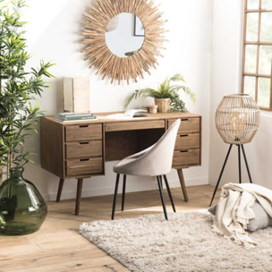 ANDY - Bureau scandi bois marron 6 tiroirs Sapin