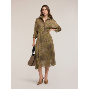 Motivi - Vestido camisero de satén con estampado - Verde militare
