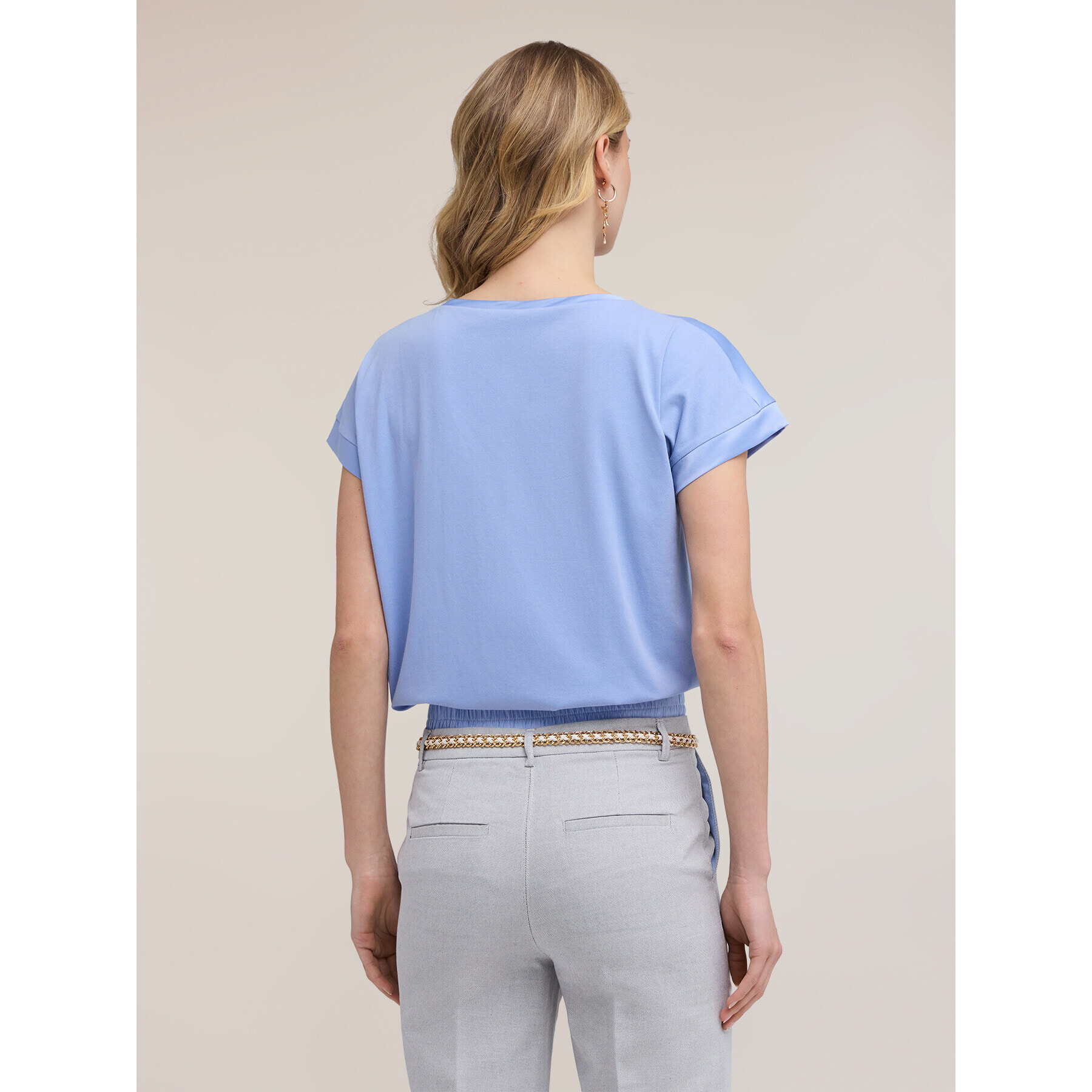 Motivi - T-shirt bimaterica misto cotone - Azzurro