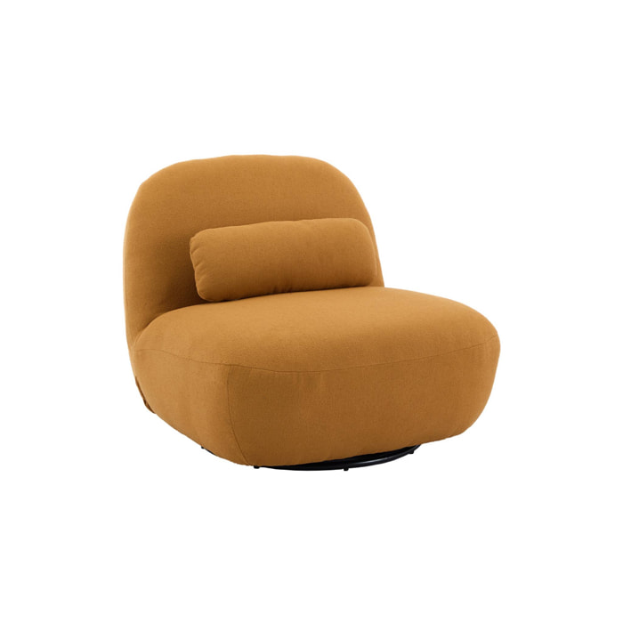 Fauteuil pivotant 360° en bouclette texturée moutarde. piètement en métal noir mat - SPINO