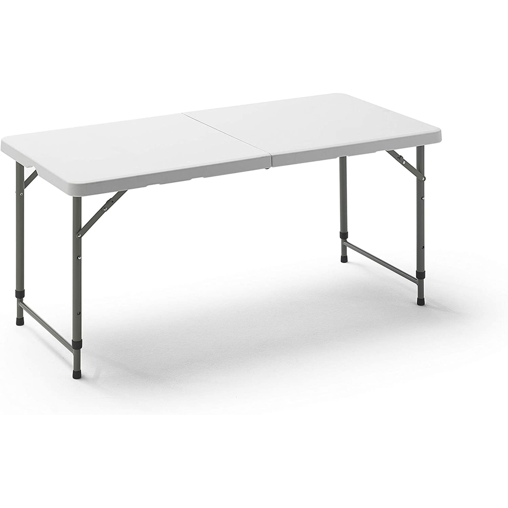 Mesa plegable multifuncional de altura regulable 120 x 60 x 52,5-75 cm, plegado y asa para su desplazamiento