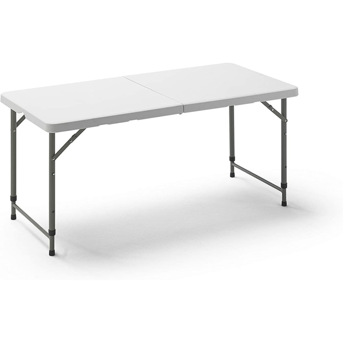 Mesa plegable multifuncional de altura regulable 120 x 60 x 52,5-75 cm, plegado y asa para su desplazamiento