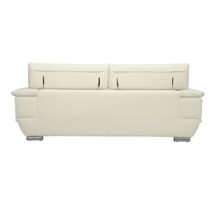 Canapé design avec têtières ajustables 3 places cuir blanc et acier chromé EWING