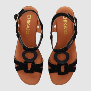 Sandalias de Serraje - Negro - Tacón: 5 cm