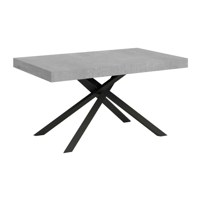 Table extensible 140x90/244 cm Karida Gris Béton cadre Anthracite