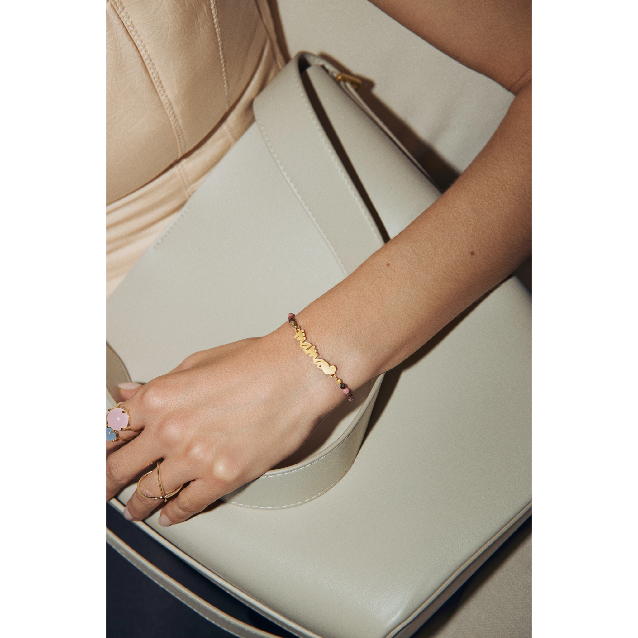 Pulsera Mamá Heart Tourmaline Acero Baño Oro