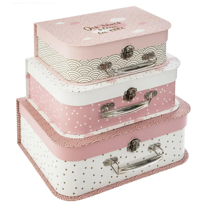 Set de 3 valisettes "Douceur" rose L24/27/30cm