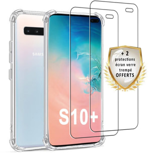 Coque Samsung Galaxy S10 Plus Antichoc Silicone + 2 Vitres en verre trempé Protection écran