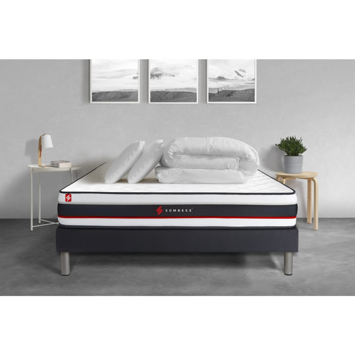 Pack prêt à dormir matelas FORM + sommier kit noir + 2 oreillers mémoire de forme + Couette Percale