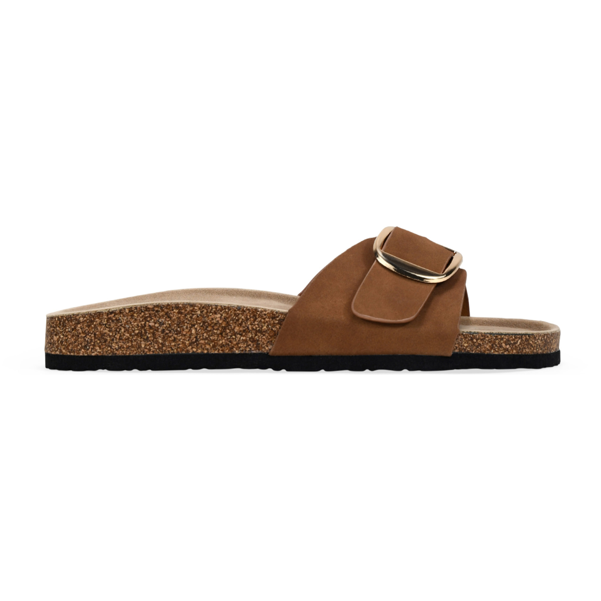 Sandalias planas cuero con hebilla metálica