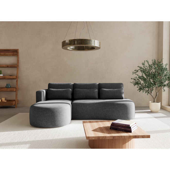 Mahina - canapé d'angle gauche 4 places convertible avec coffre en tissu texturé - Gris Anthracite