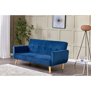 Canapé scandinave convertible 3 places en velours bleu nuit OLIVER