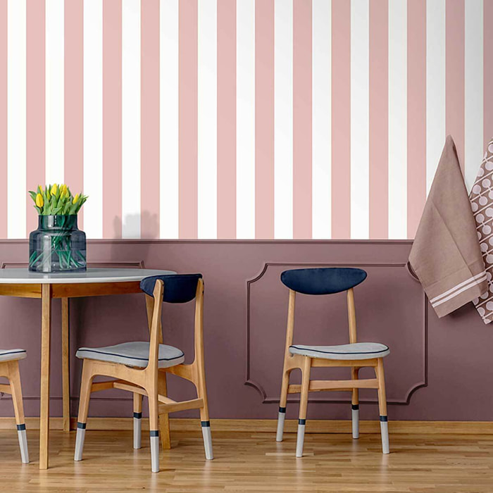 Papier peint rayures larges terracotta gris clair