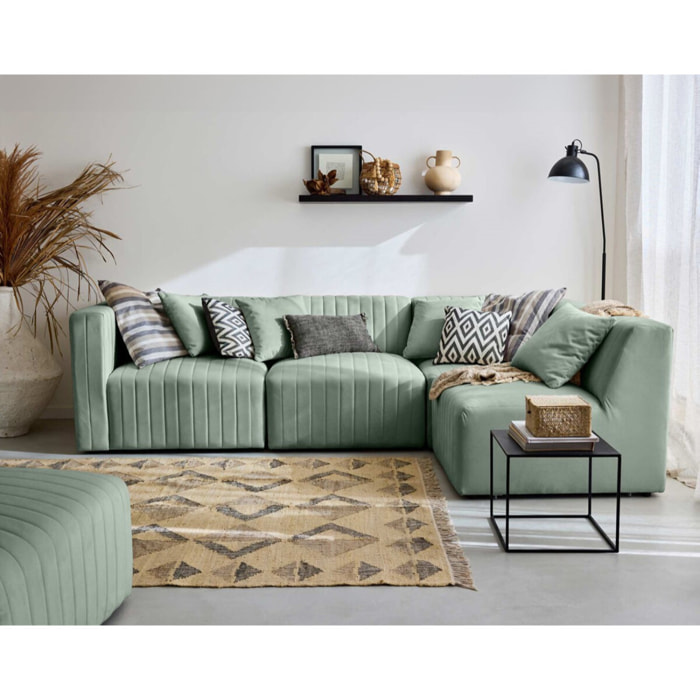 Nova - canapé modulable d'angle droit - 5 places - avec pouf d'appoint - en velours - Bleu