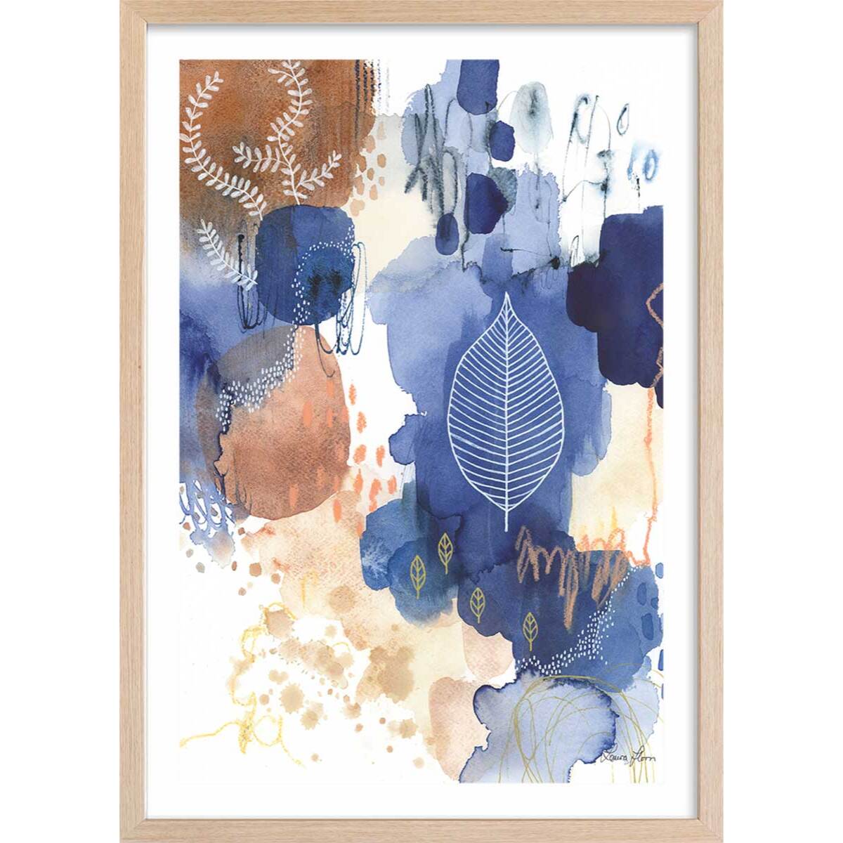 Affiche Bonheur bleu Affiche + cadre en bois - Chêne