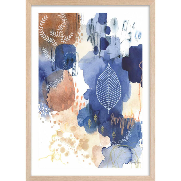 Affiche Bonheur bleu Affiche + cadre en bois - Chêne