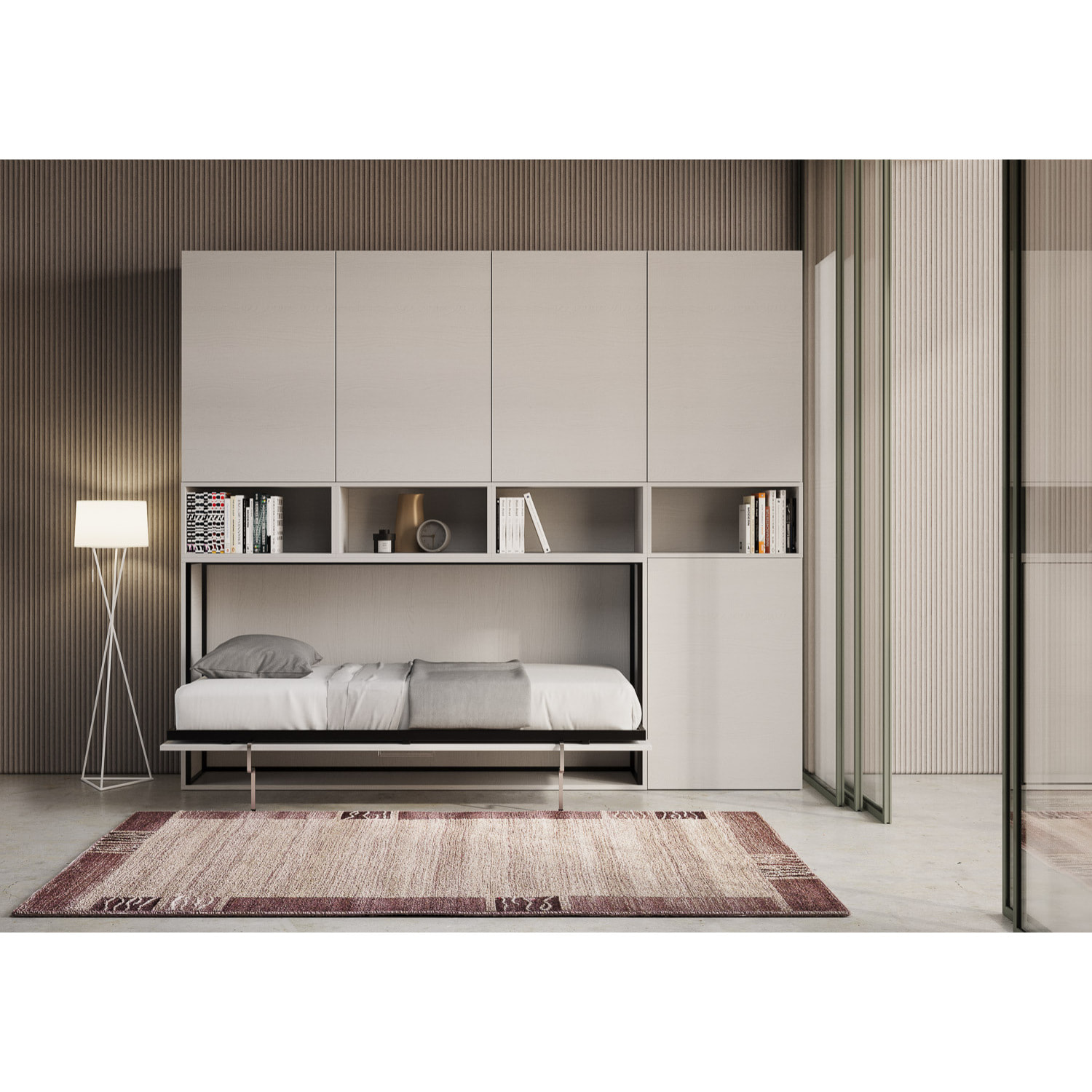 Armoire lit escamotable horizontal 1 couchage 85 Kando composition C Frêne Blanc