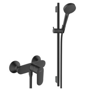 Pack douche : Porte coulissante 120cm + Set de douche avec mitigeur Hansgrohe + Receveur 120x80cm Noir