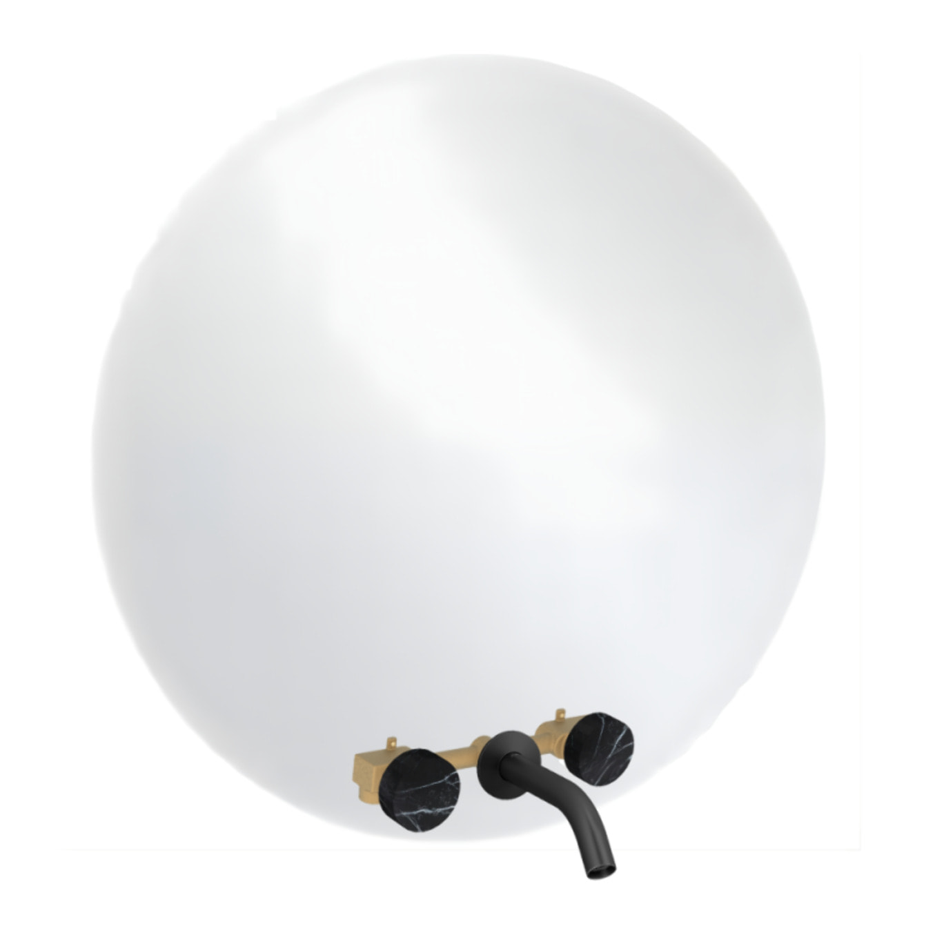 Miroir LED rond 3 trous + mélangeur lavabo encastré 3 trous Grands Boulevards marbré orage et noir