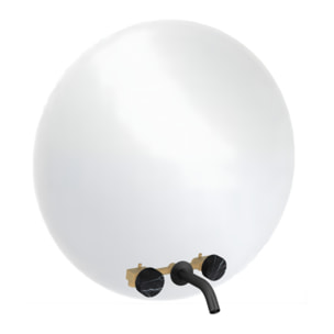 Miroir LED rond 3 trous + mélangeur lavabo encastré 3 trous Grands Boulevards marbré orage et noir