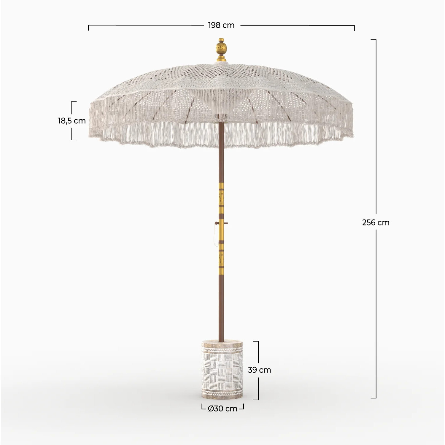Ensemble parasol en macramé et pied de parasol en bois - Fakélé